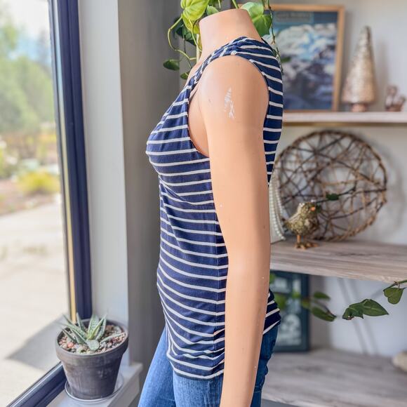 Banana Republic Navy & White Striped Twist Strap Sweetheart Tank Blouse, Medium - Picture 3 of 10